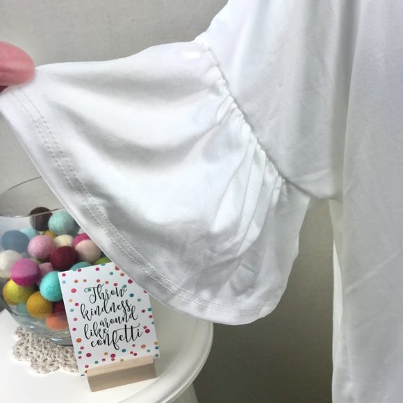 Reborn J White Button Up Tie Front Ruffle Short Sleeve Top - Picture 10 of 14